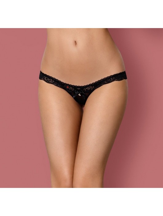 Соблазнительные трусики-тонг с бантиком и подвеской - Obsessive купить с доставкой