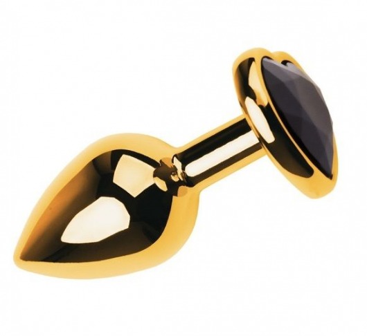 Золотистая анальная втулка с чёрным кристаллом-сердцем - 7 см. - Джага-Джага - купить с доставкой в Санкт-Петербурге