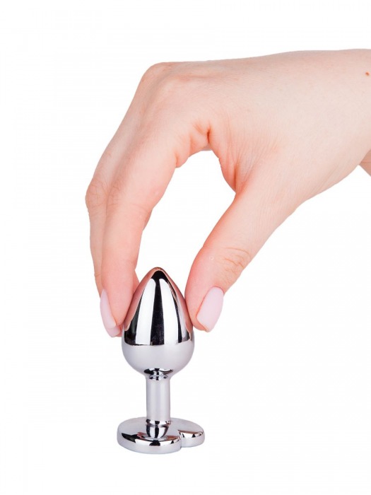 Серебристая анальная втулка с синим кристаллом-сердцем - 7 см. - Джага-Джага - купить с доставкой в Санкт-Петербурге