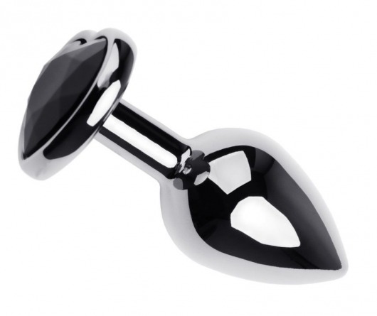 Серебристая анальная втулка с чёрным кристаллом-сердцем - 7 см. - Джага-Джага - купить с доставкой в Санкт-Петербурге