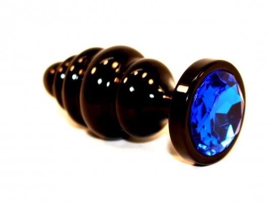 Чёрная пробка с синим стразом - 7,3 см. - 4sexdreaM - купить с доставкой в Санкт-Петербурге