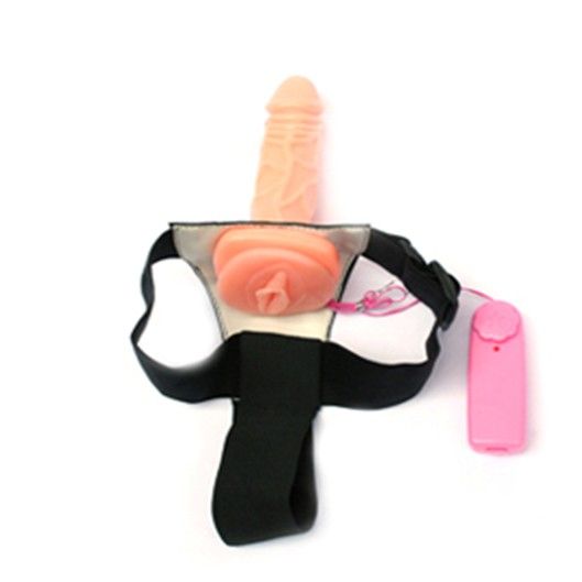 Страпон с вибрацией и мини-вагиной на внутренней стороне - 16 см. - 4sexdreaM - купить с доставкой в Санкт-Петербурге