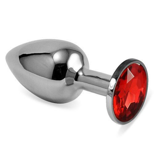 Серебристая анальная втулка с красным кристаллом - 7 см. - Джага-Джага - купить с доставкой в Санкт-Петербурге