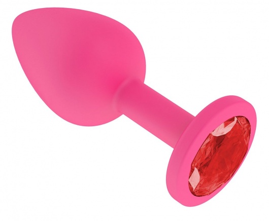 Розовая силиконовая анальная втулка с красным кристаллом - 7,3 см. - Джага-Джага - купить с доставкой в Санкт-Петербурге