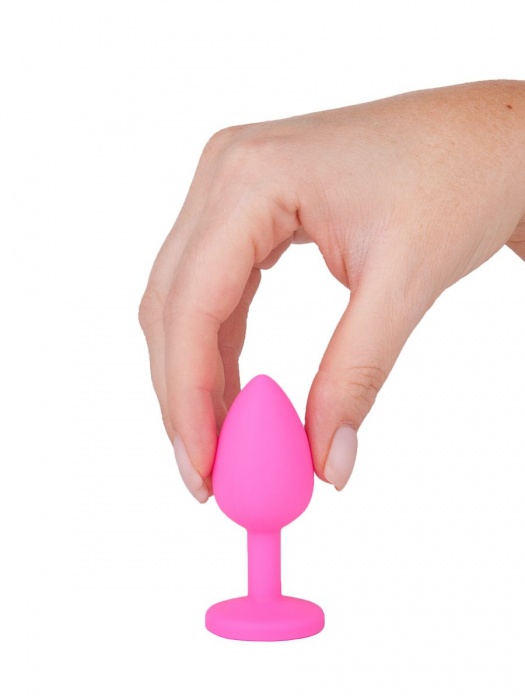 Розовая силиконовая анальная втулка с красным кристаллом - 7,3 см. - Джага-Джага - купить с доставкой в Санкт-Петербурге