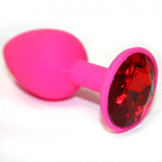 Розовая силиконовая анальная втулка с красным кристаллом - 7,3 см. - Джага-Джага - купить с доставкой в Санкт-Петербурге