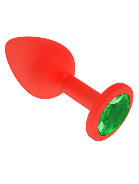 Красная анальная втулка с зеленым кристаллом - 7,3 см. - Джага-Джага - купить с доставкой в Санкт-Петербурге