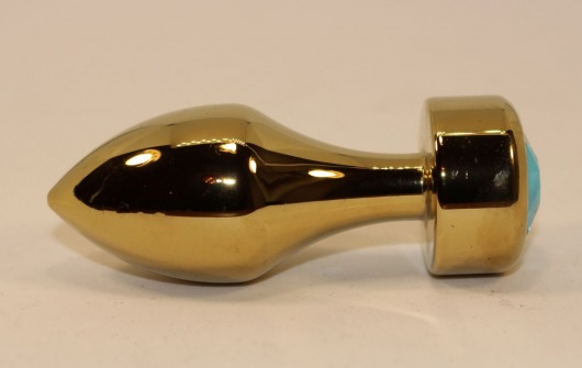 Золотистая анальная пробка с голубым кристаллом - 7,8 см. - 4sexdreaM - купить с доставкой в Санкт-Петербурге