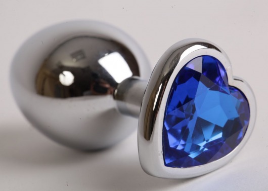 Серебристая анальная пробка с синим кристаллом-сердцем - 9 см. - 4sexdreaM - купить с доставкой в Санкт-Петербурге