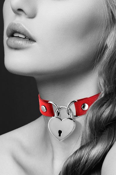 Красный чокер с замком в форме сердца - Bijoux Pour Toi - купить с доставкой в Санкт-Петербурге