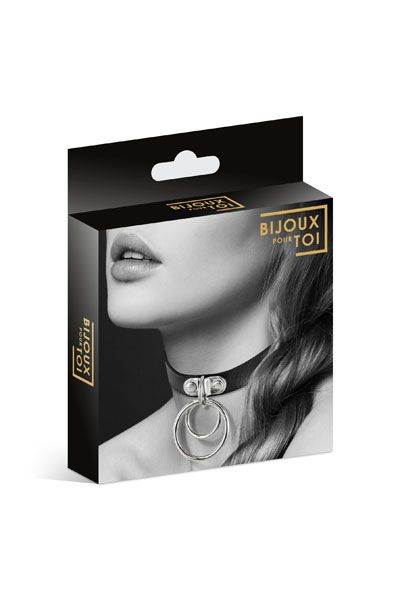 Черный чокер с двумя кольцами - Bijoux Pour Toi - купить с доставкой в Санкт-Петербурге