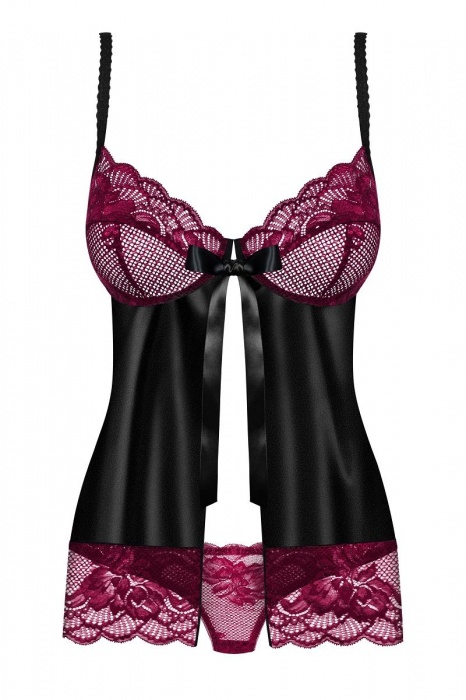 Чувственный бэби-долл с малиновым кружевом и бантом - Obsessive купить с доставкой
