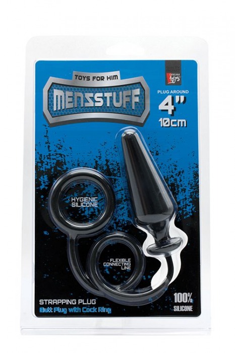 Чёрное эрекционное кольцо с анальной пробкой MENZSTUFF 4INCH SINGLE RING ANAL PLUG - Dream Toys - в Санкт-Петербурге купить с доставкой