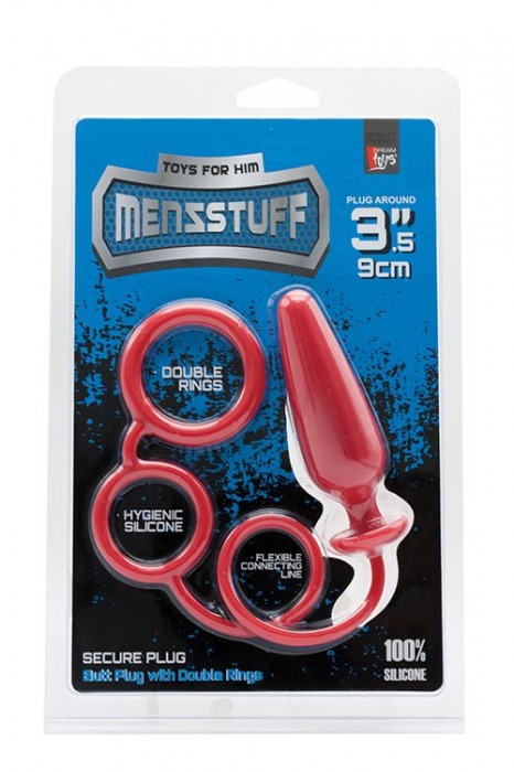 Красное эрекционное кольцо с подхватом и анальным стимулятором MENZSTUFF 3.5INCH DOUBLE RING ANAL PLUG - Dream Toys - в Санкт-Петербурге купить с доставкой