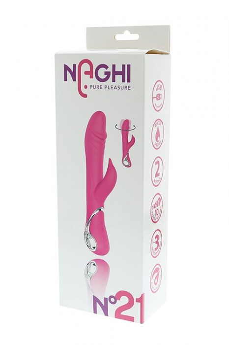 Розовый ротатор NAGHI NO.21 RECHARGEABLE DUO VIBRATOR с клиторальным отростком - Tonga