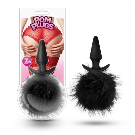 Силиконовая анальная пробка с чёрным заячьим хвостом Fur Pom Pom - 12,7 см. - Blush Novelties