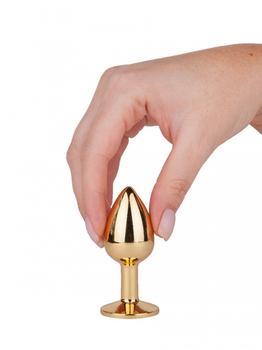 Золотистая анальная втулка с малиновым кристаллом - 7 см. - Джага-Джага - купить с доставкой в Санкт-Петербурге