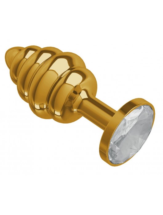 Золотистая пробка с рёбрышками и прозрачным кристаллом - 7 см. - Джага-Джага - купить с доставкой в Санкт-Петербурге