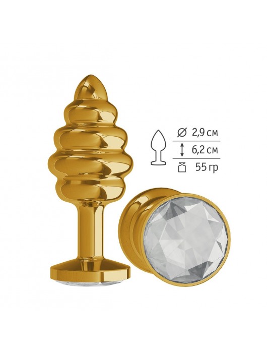 Золотистая пробка с рёбрышками и прозрачным кристаллом - 7 см. - Джага-Джага - купить с доставкой в Санкт-Петербурге
