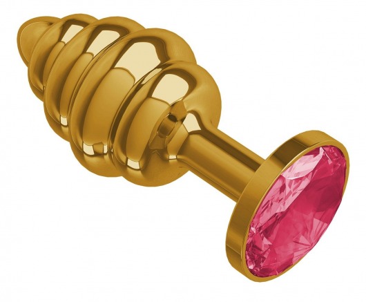 Золотистая пробка с рёбрышками и малиновым кристаллом - 7 см. - Джага-Джага - купить с доставкой в Санкт-Петербурге