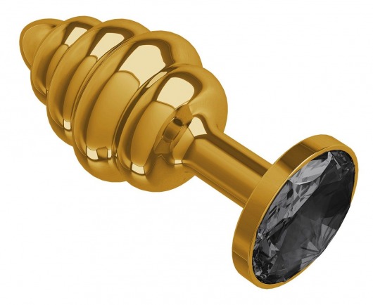 Золотистая пробка с рёбрышками и черным кристаллом - 7 см. - Джага-Джага - купить с доставкой в Санкт-Петербурге