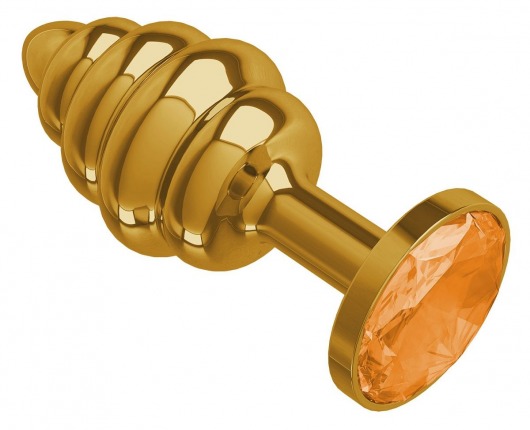 Золотистая пробка с рёбрышками и оранжевым кристаллом - 7 см. - Джага-Джага - купить с доставкой в Санкт-Петербурге