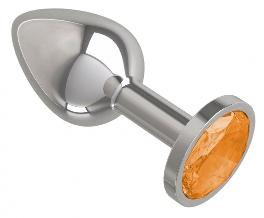 Серебристая анальная втулка с оранжевым кристаллом - 7 см. - Джага-Джага - купить с доставкой в Санкт-Петербурге