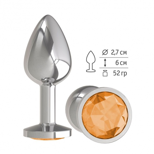 Серебристая анальная втулка с оранжевым кристаллом - 7 см. - Джага-Джага - купить с доставкой в Санкт-Петербурге