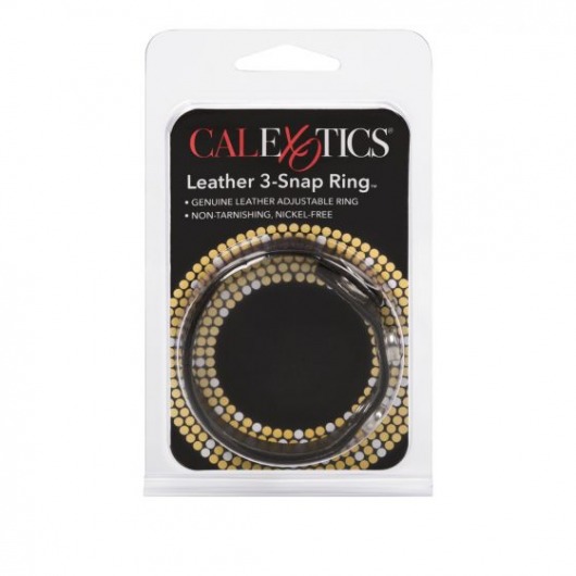 Черная кожаная утяжка для пениса Leather 3-Snap Ring - California Exotic Novelties - в Санкт-Петербурге купить с доставкой