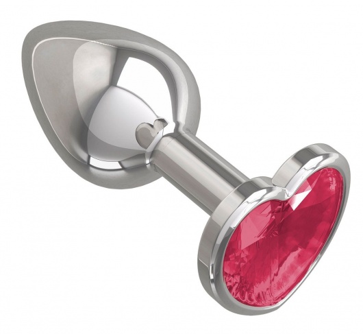 Серебристая анальная втулка с малиновым кристаллом-сердцем - 7 см. - Джага-Джага - купить с доставкой в Санкт-Петербурге