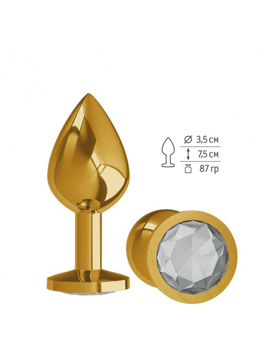 Золотистая средняя пробка с прозрачным кристаллом - 8,5 см. - Джага-Джага - купить с доставкой в Санкт-Петербурге