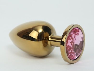 Золотистая средняя пробка с розовым кристаллом - 8,5 см. - Джага-Джага - купить с доставкой в Санкт-Петербурге