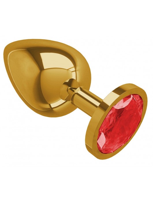Золотистая большая анальная пробка с красным кристаллом - 9,5 см. - Джага-Джага - купить с доставкой в Санкт-Петербурге