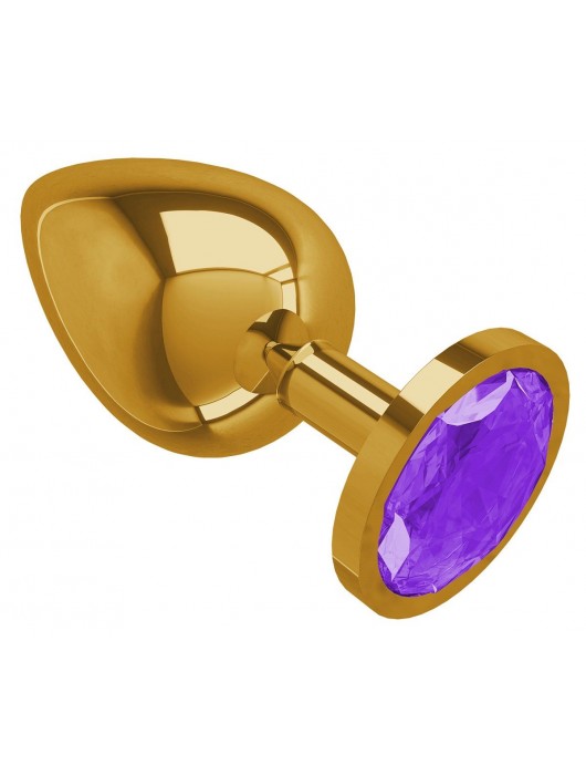 Золотистая большая анальная пробка с фиолетовым кристаллом - 9,5 см. - Джага-Джага - купить с доставкой в Санкт-Петербурге