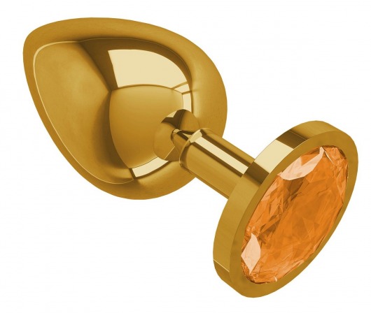 Золотистая большая анальная пробка с оранжевым кристаллом - 9,5 см. - Джага-Джага - купить с доставкой в Санкт-Петербурге