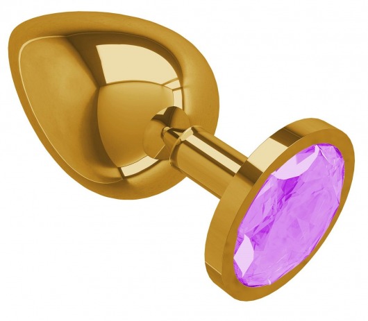 Золотистая большая анальная пробка с сиреневым кристаллом - 9,5 см. - Джага-Джага - купить с доставкой в Санкт-Петербурге