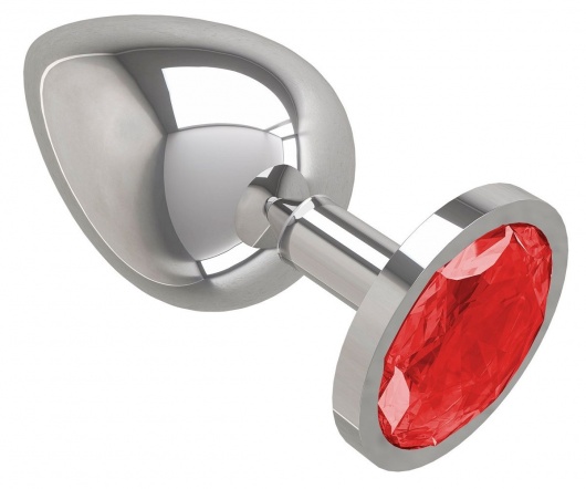 Серебристая большая анальная пробка с красным кристаллом - 9,5 см. - Джага-Джага - купить с доставкой в Санкт-Петербурге