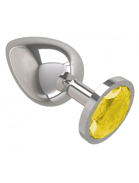 Серебристая большая анальная пробка с желтым кристаллом - 9,5 см. - Джага-Джага - купить с доставкой в Санкт-Петербурге