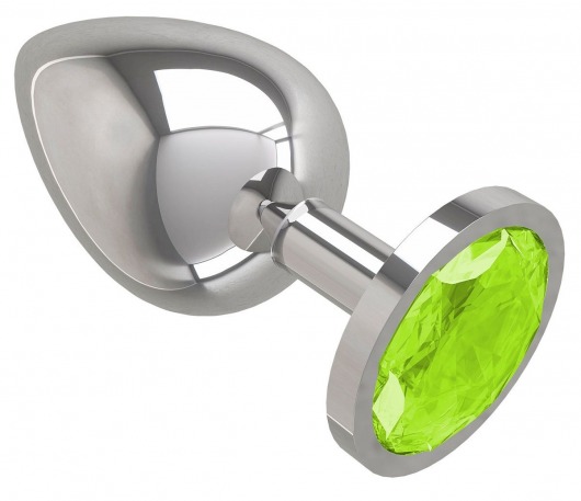 Серебристая большая анальная пробка с лаймовым кристаллом - 9,5 см. - Джага-Джага - купить с доставкой в Санкт-Петербурге