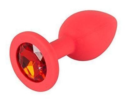 Красная анальная втулка с оранжевым кристаллом - 7,3 см. - Джага-Джага - купить с доставкой в Санкт-Петербурге
