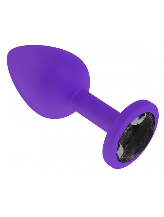 Фиолетовая силиконовая пробка с чёрным кристаллом - 7,3 см. - Джага-Джага - купить с доставкой в Санкт-Петербурге
