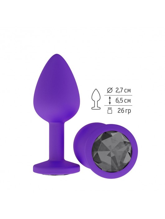 Фиолетовая силиконовая пробка с чёрным кристаллом - 7,3 см. - Джага-Джага - купить с доставкой в Санкт-Петербурге