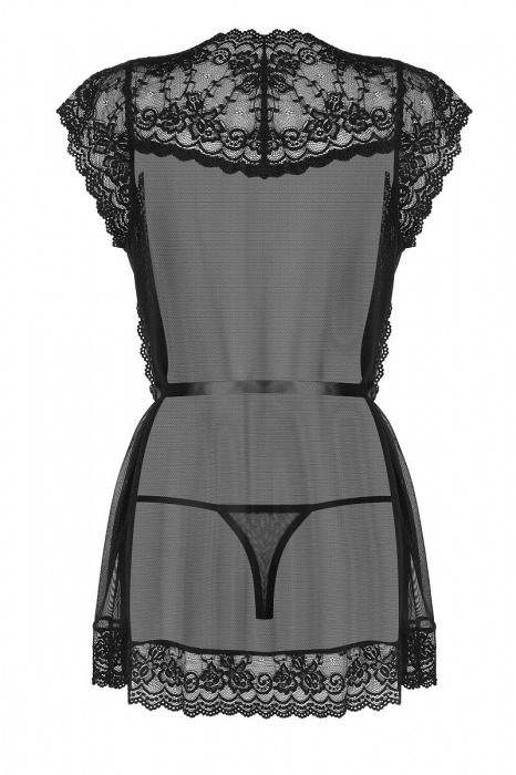 Коротенький пеньюар с атласным пояском и кружевами - Obsessive купить с доставкой