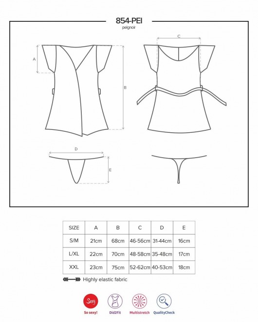 Коротенький пеньюар с атласным пояском и кружевами - Obsessive купить с доставкой