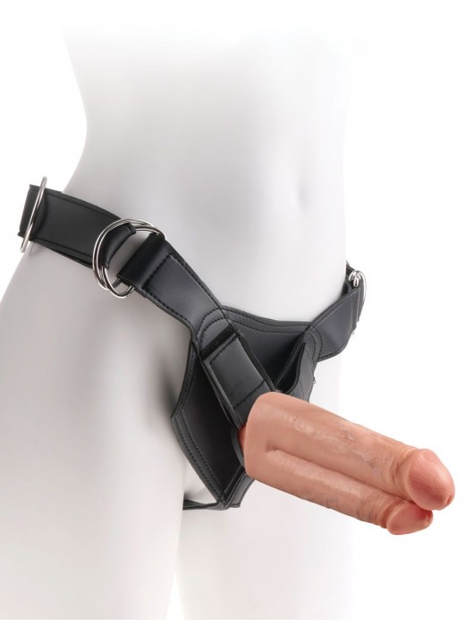 Телесный сдвоенный поясной страпон Strap-On Harness with 7  Two Cocks One Hole - 19,1 см. - Pipedream - купить с доставкой в Санкт-Петербурге