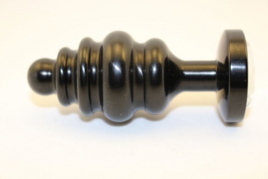 Черная фигурная анальная пробка с голубым кристаллом - 8,2 см. - 4sexdreaM - купить с доставкой в Санкт-Петербурге