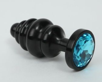 Черная фигурная анальная пробка с голубым кристаллом - 8,2 см. - 4sexdreaM - купить с доставкой в Санкт-Петербурге