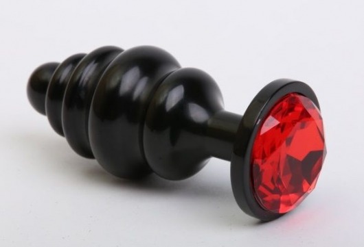 Черная фигурная анальная пробка с красным кристаллом - 8,2 см. - 4sexdreaM - купить с доставкой в Санкт-Петербурге
