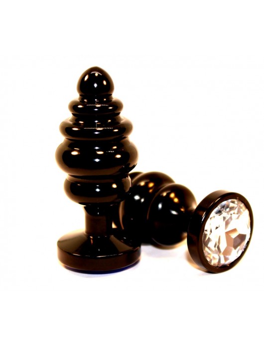 Черная фигурная анальная пробка с прозрачным кристаллом - 8,2 см. - 4sexdreaM - купить с доставкой в Санкт-Петербурге