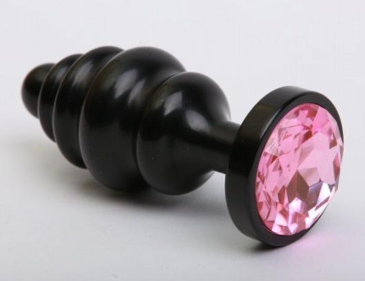 Черная фигурная анальная пробка с розовым кристаллом - 8,2 см. - 4sexdreaM - купить с доставкой в Санкт-Петербурге